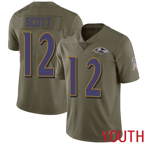 Baltimore Ravens Limited Olive Youth Jaleel Scott Jersey NFL Football #12 2017 Salute to Service->youth nfl jersey->Youth Jersey